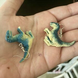 Blue and Cream Dinosaur Earrings